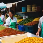 멕시코 도시별 물가 비교  멕시코시티 몬테레이 과달라하라 - **Prompt:** A vibrant and bustling *tianguis* (street market) in Mexico City. The scene is filled wi...