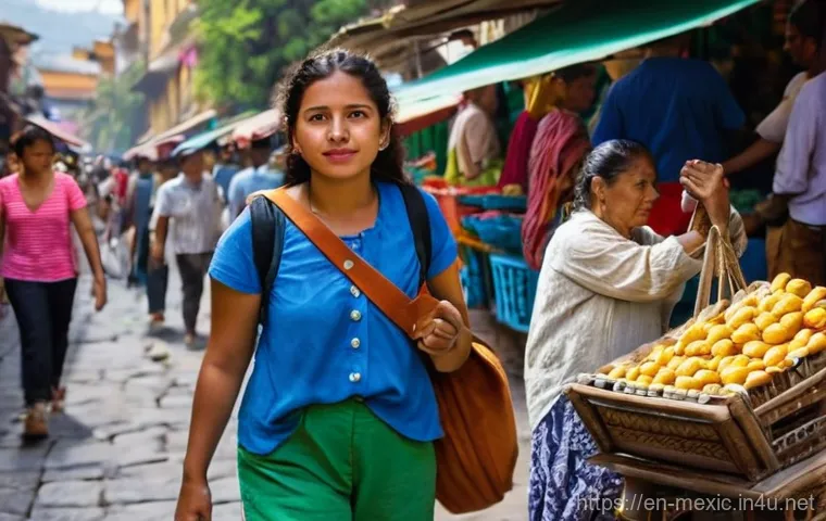멕시코 내 범죄 유형과 예방 방법 - **Urban Explorer's Awareness:**
A vibrant, sun-drenched street scene in a bustling Mexican city ...